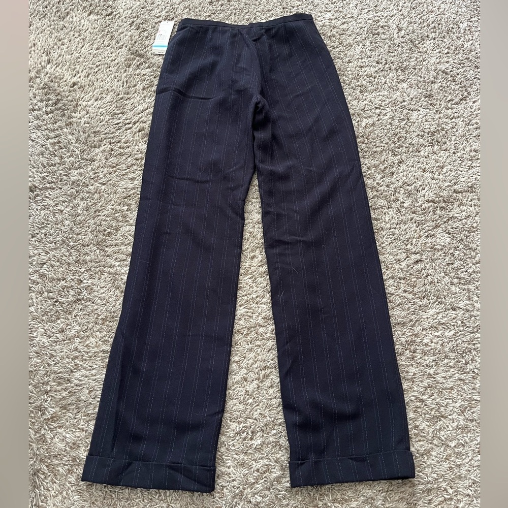 Lafayette 148 New York Navy Blue & White Pin Striped Cuffed Pants Women’s Size 4